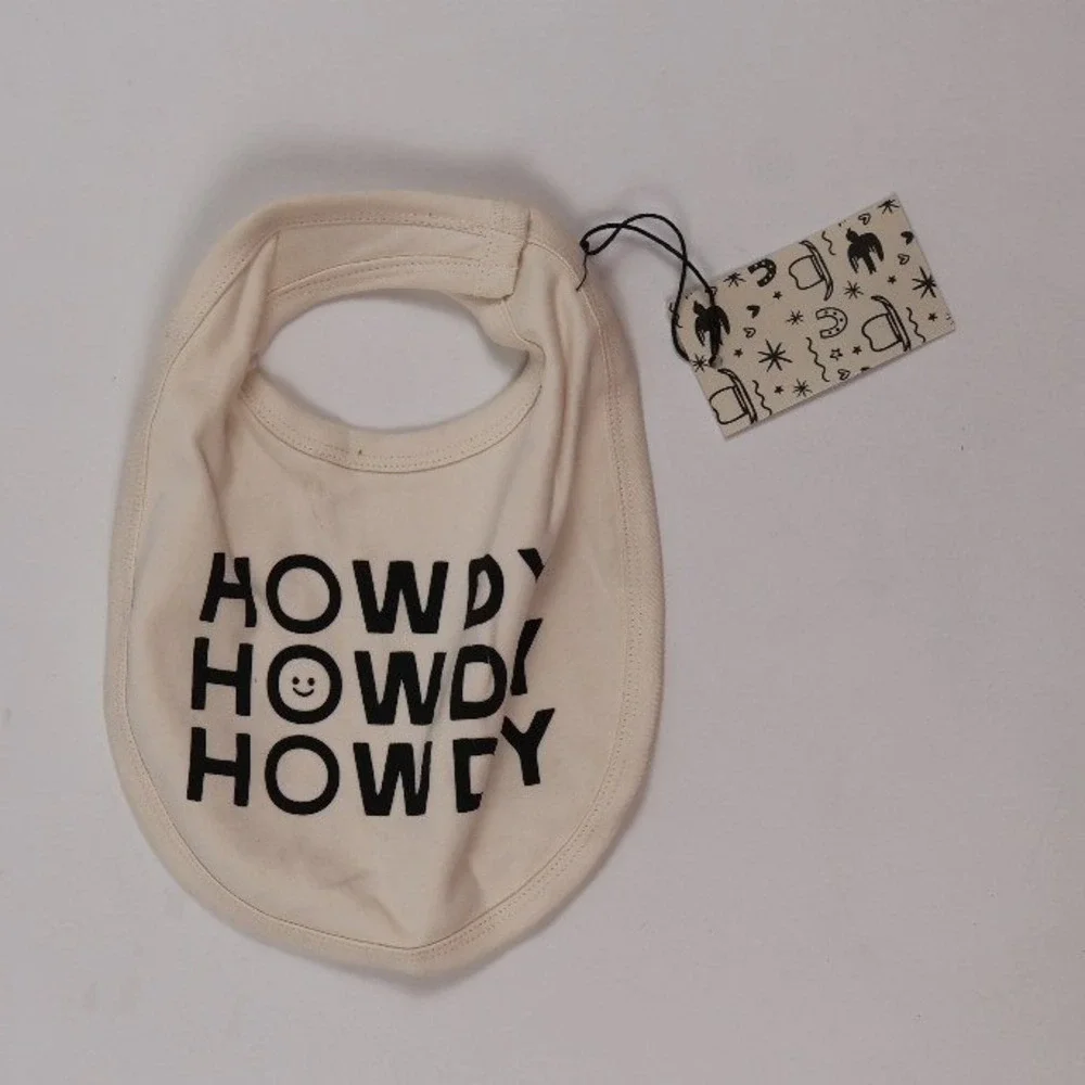 Morgan Lacey Hart Baby Bib Howdy Graphic Cream Black One Size NWT